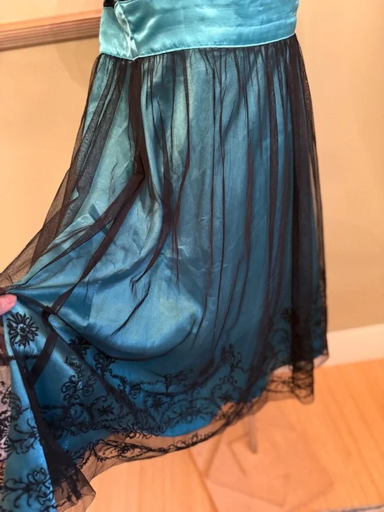 VTG Le Château Y2K Whimsigoth Teal & Black Mesh Embroidered Midi Dress M - Picture 6 of 15